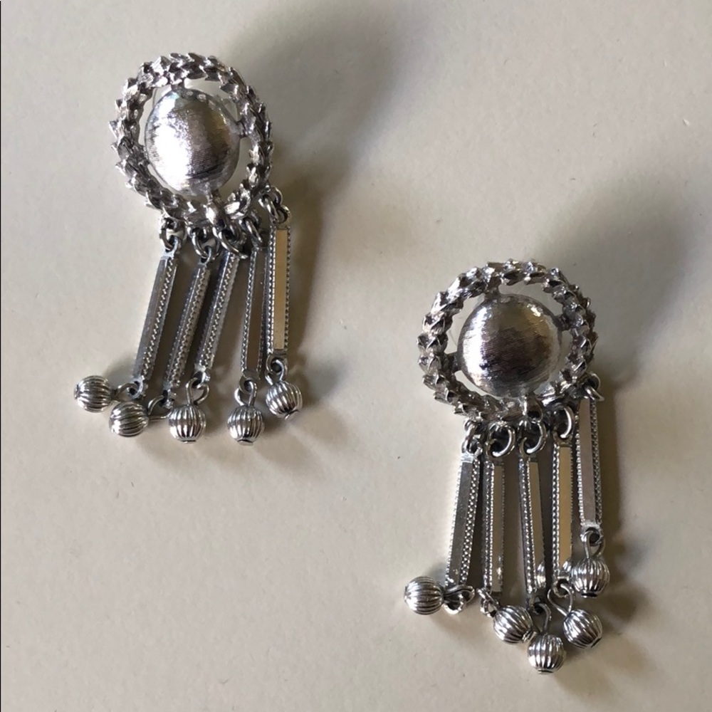 Vintage Monet silvertone pierced earrings
